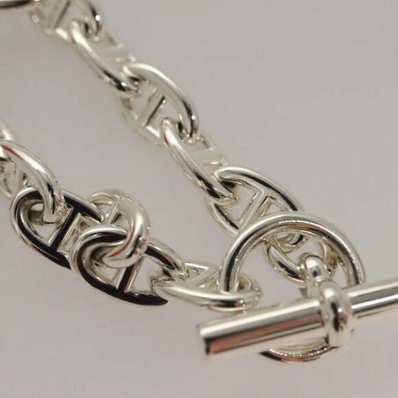 HERMES Chene Dunkle MM Bracelet Ag925 14 Links Silver Auth 132989M - Picture 9 of 12